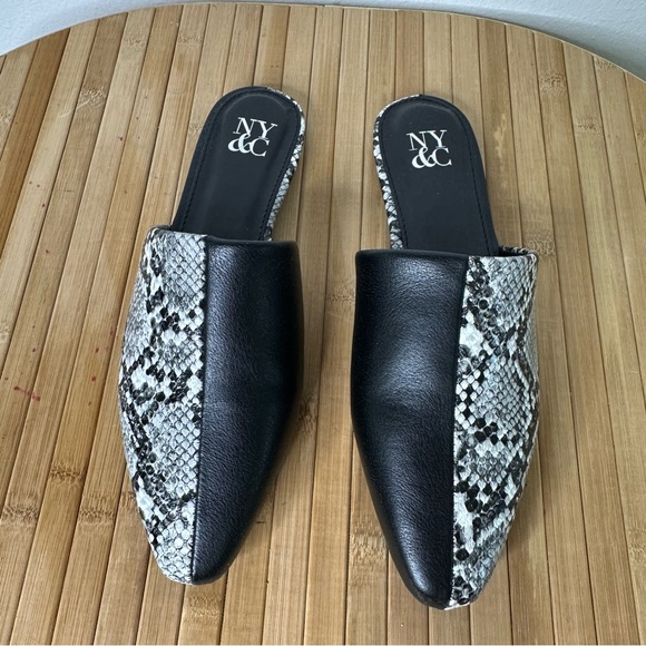 New York & Company Black and Snake Print Women's Mules - Picture 1 of 8